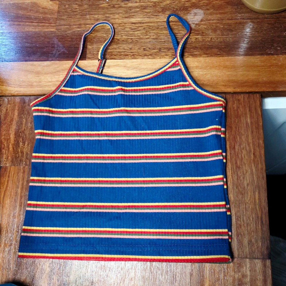 Dazy Kids Blue Striped Ribbed Knit Cami Top Adjustable‎ Straps Size M Y2K style